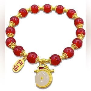NWT 2024 Red & Gold Beaded Chinese New Year of Dragon Stretchy Bracelet